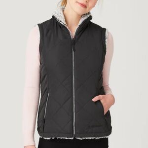 Free Country Reversible Quilted Fleece Vest Size Large Black and Gray Outdoor